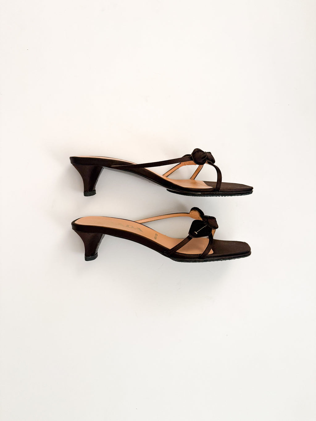 Prada Rosebud Black Satin Kitten Heels
