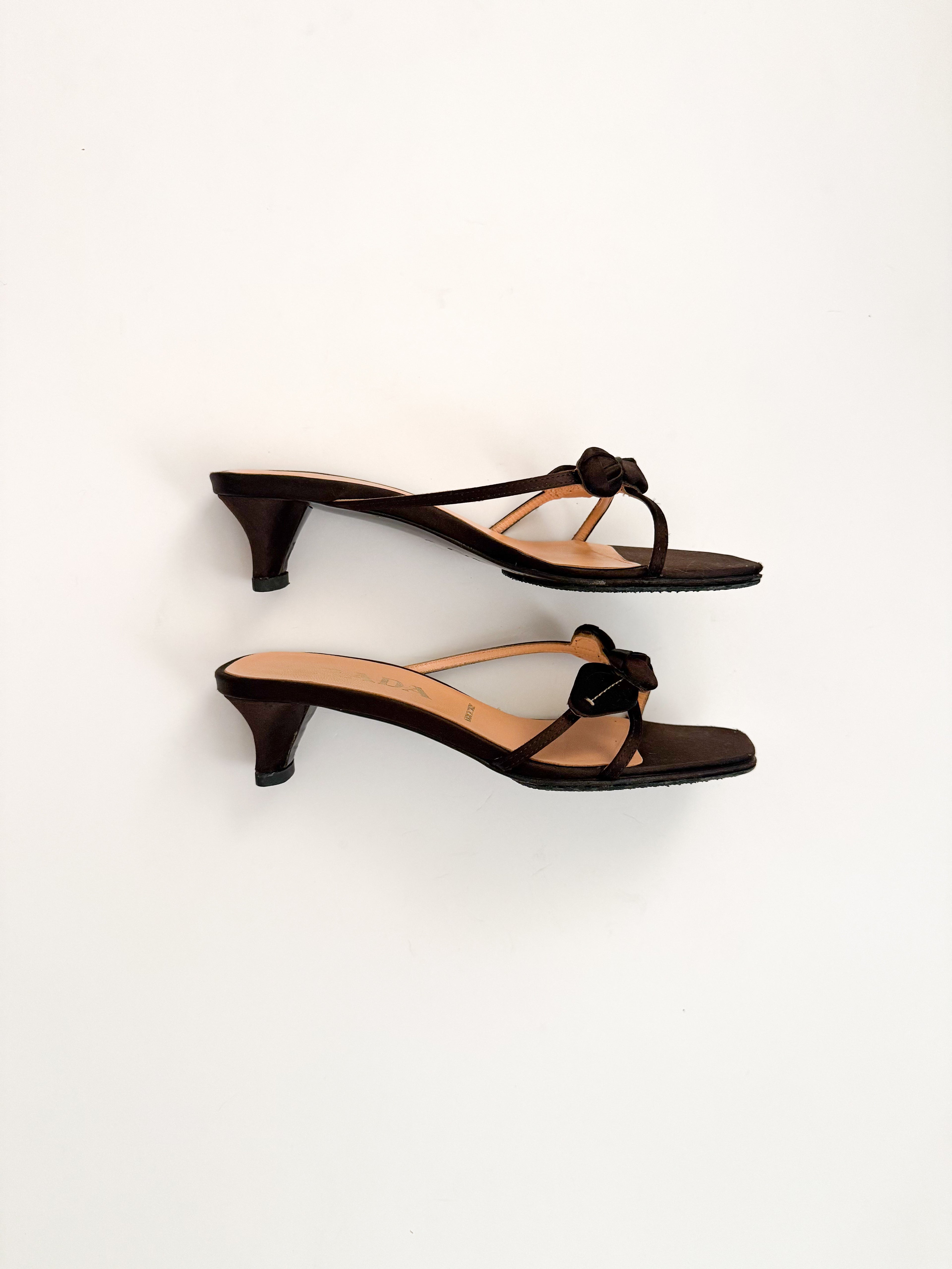 Prada Rosebud Black Satin Kitten Heels