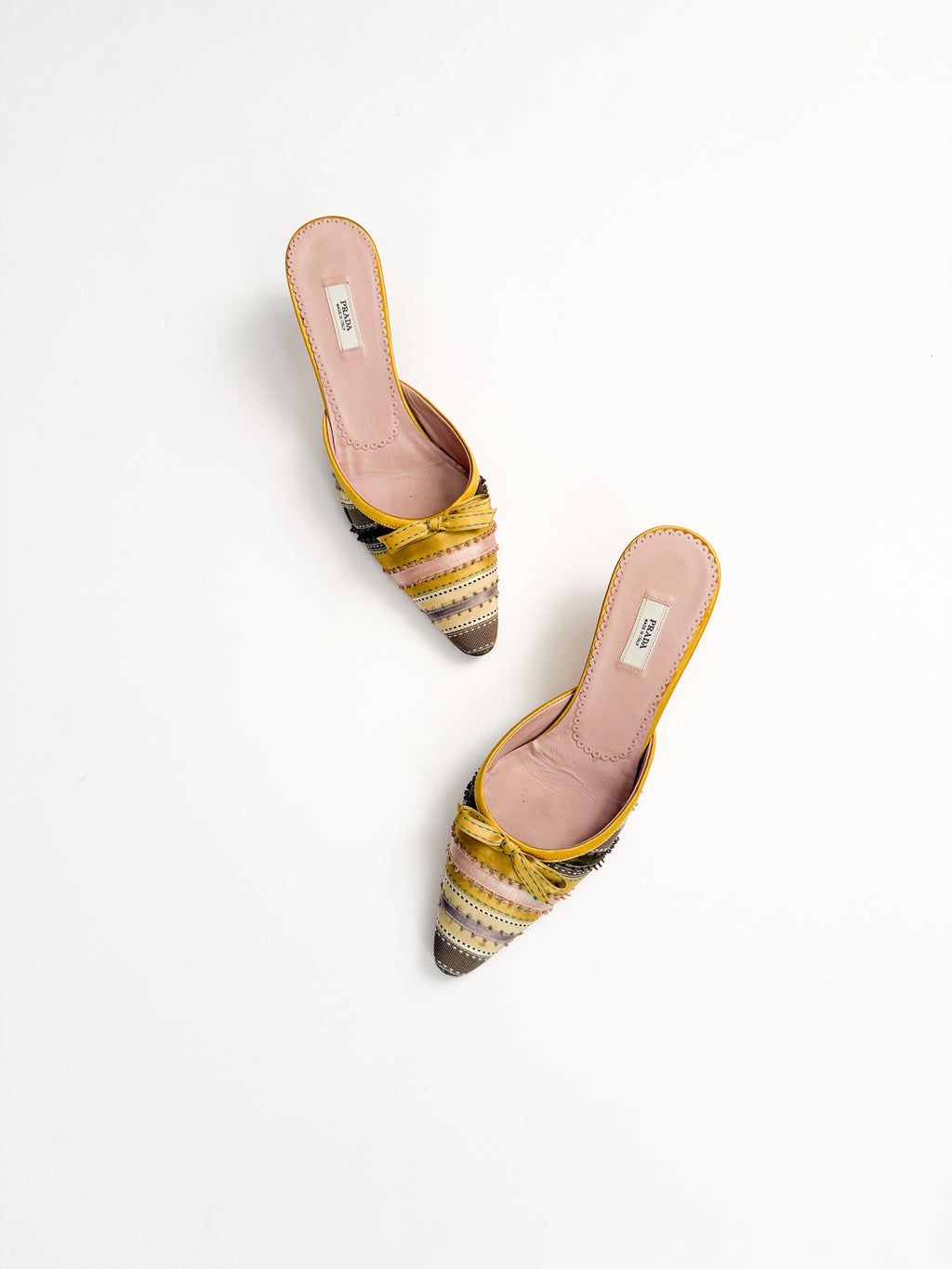 Prada Yellow Ribbon Satin Bow Mules