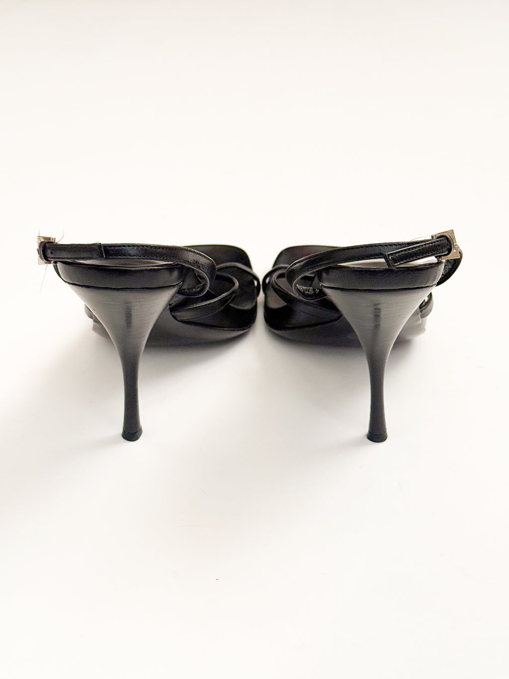 Prada Black Leather Buckle Slingback Heels