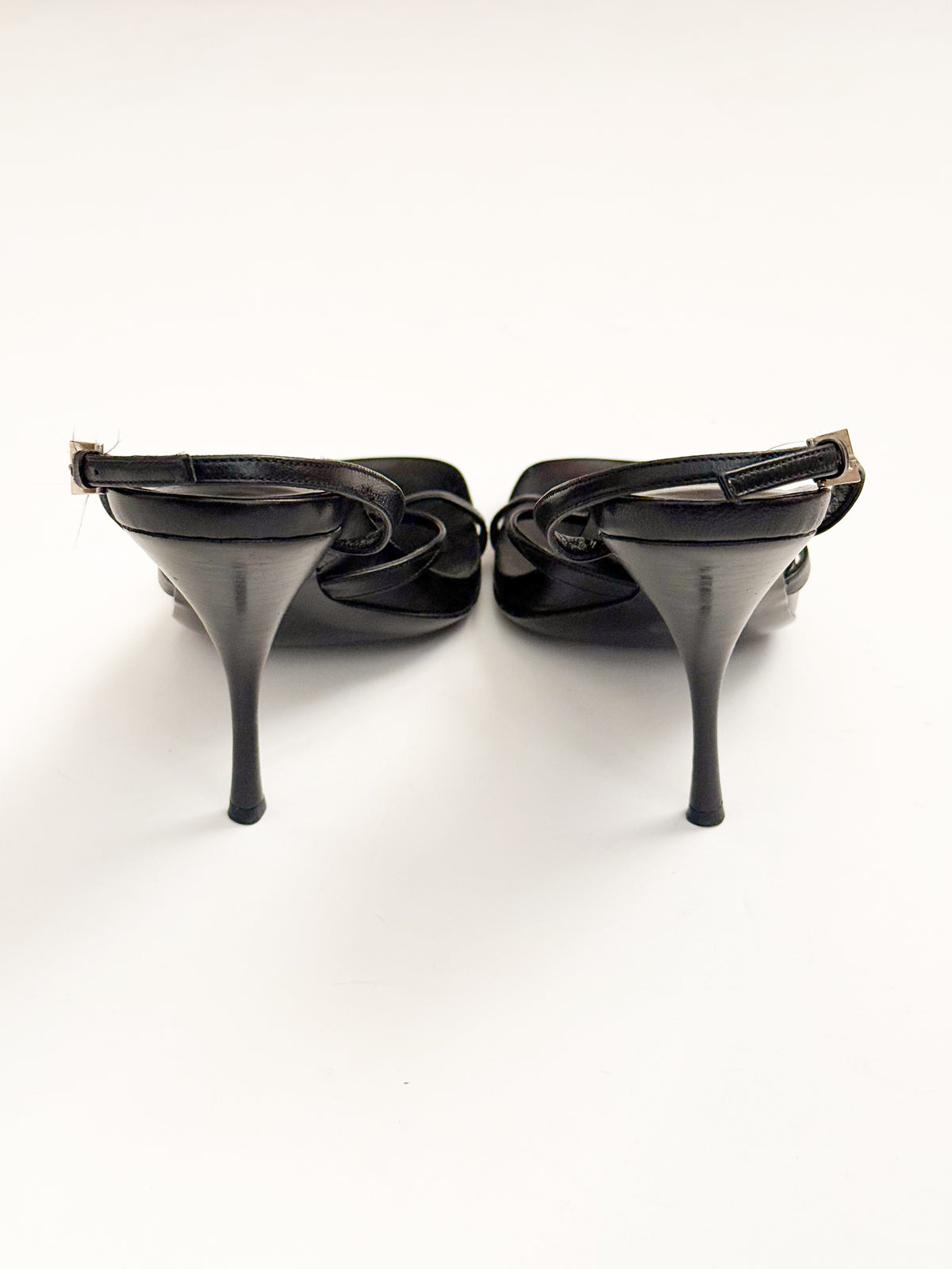 Prada Black Leather Buckle Slingback Heels