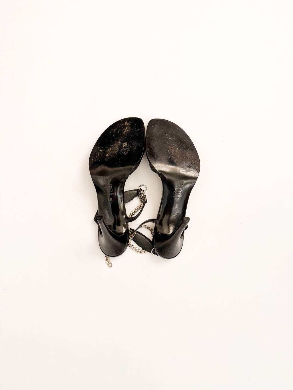 Plein Sud Black Leather Silver Chain Heels