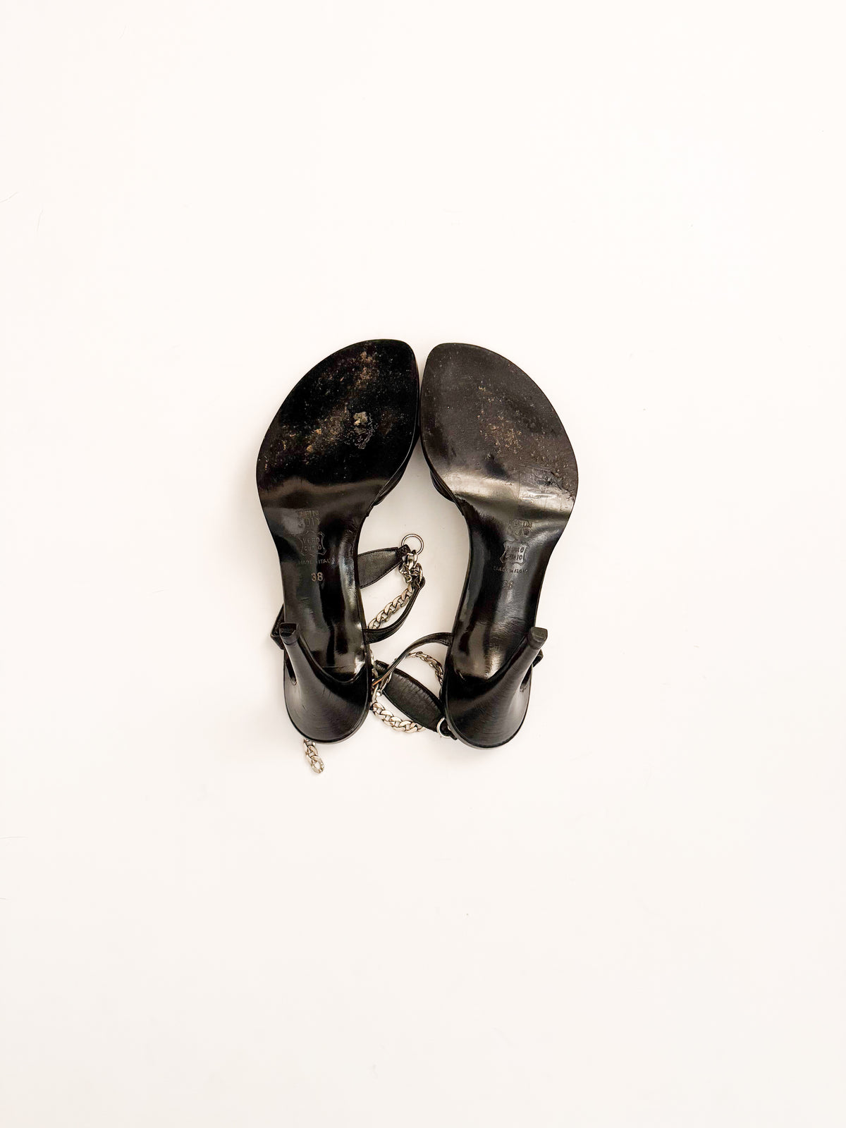 Plein Sud Black Leather Silver Chain Heels