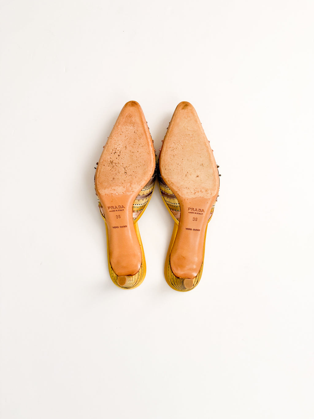 Prada Yellow Ribbon Satin Bow Mules