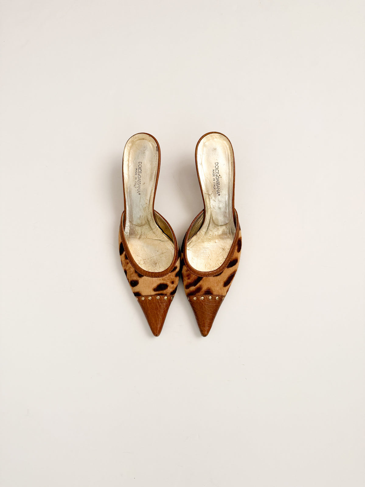 Dolce & Gabbana Leopard Ponyhair Pointed Mules