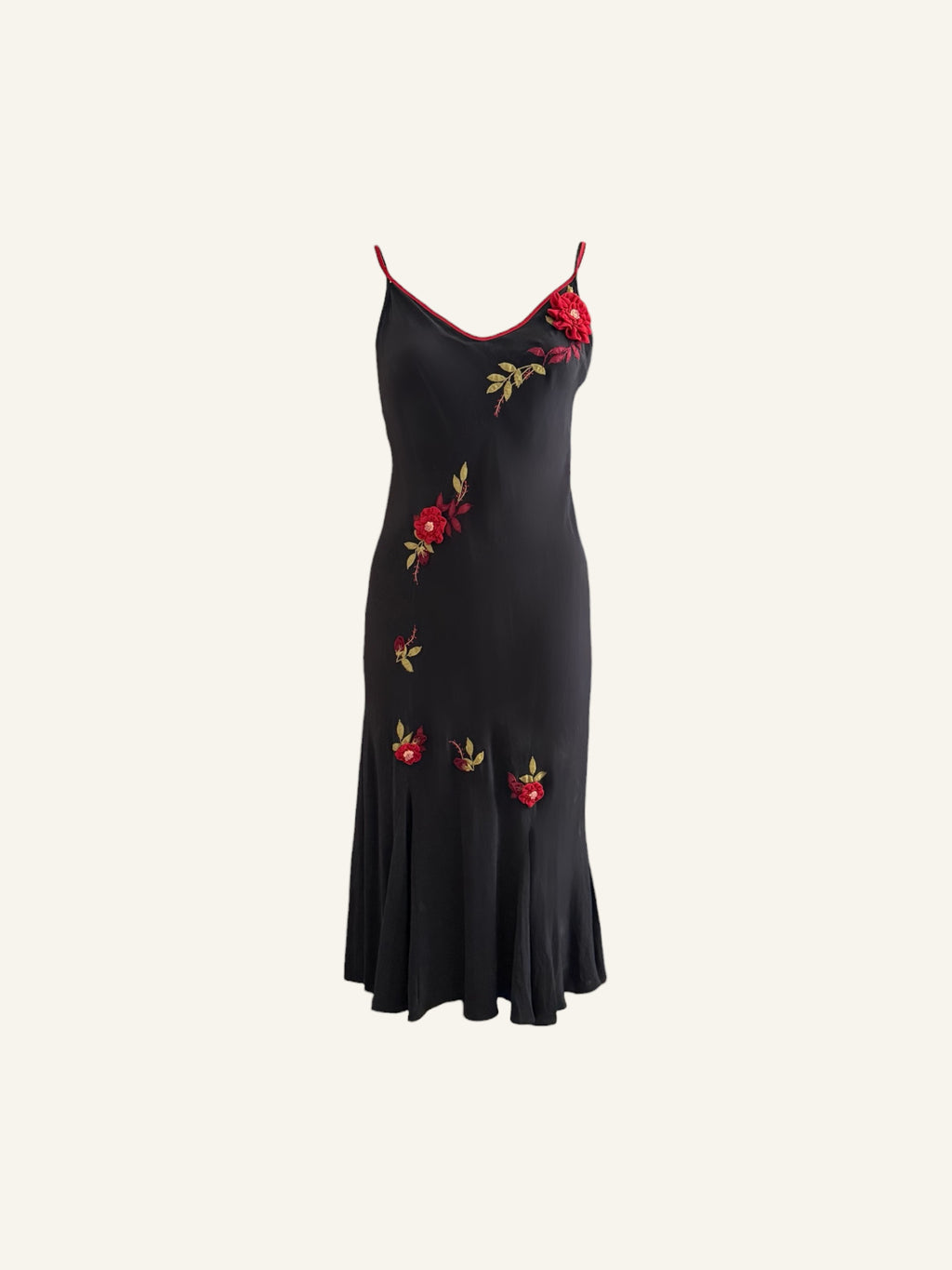 Betsey Johnson Red Floral Black Silk Dress