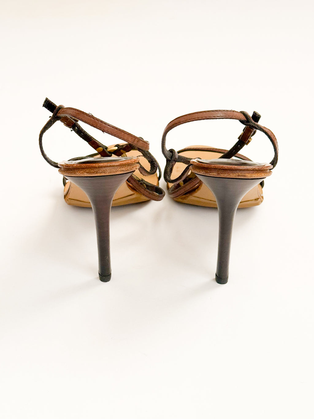Gucci Horsebit Brown Strappy Leather Heels