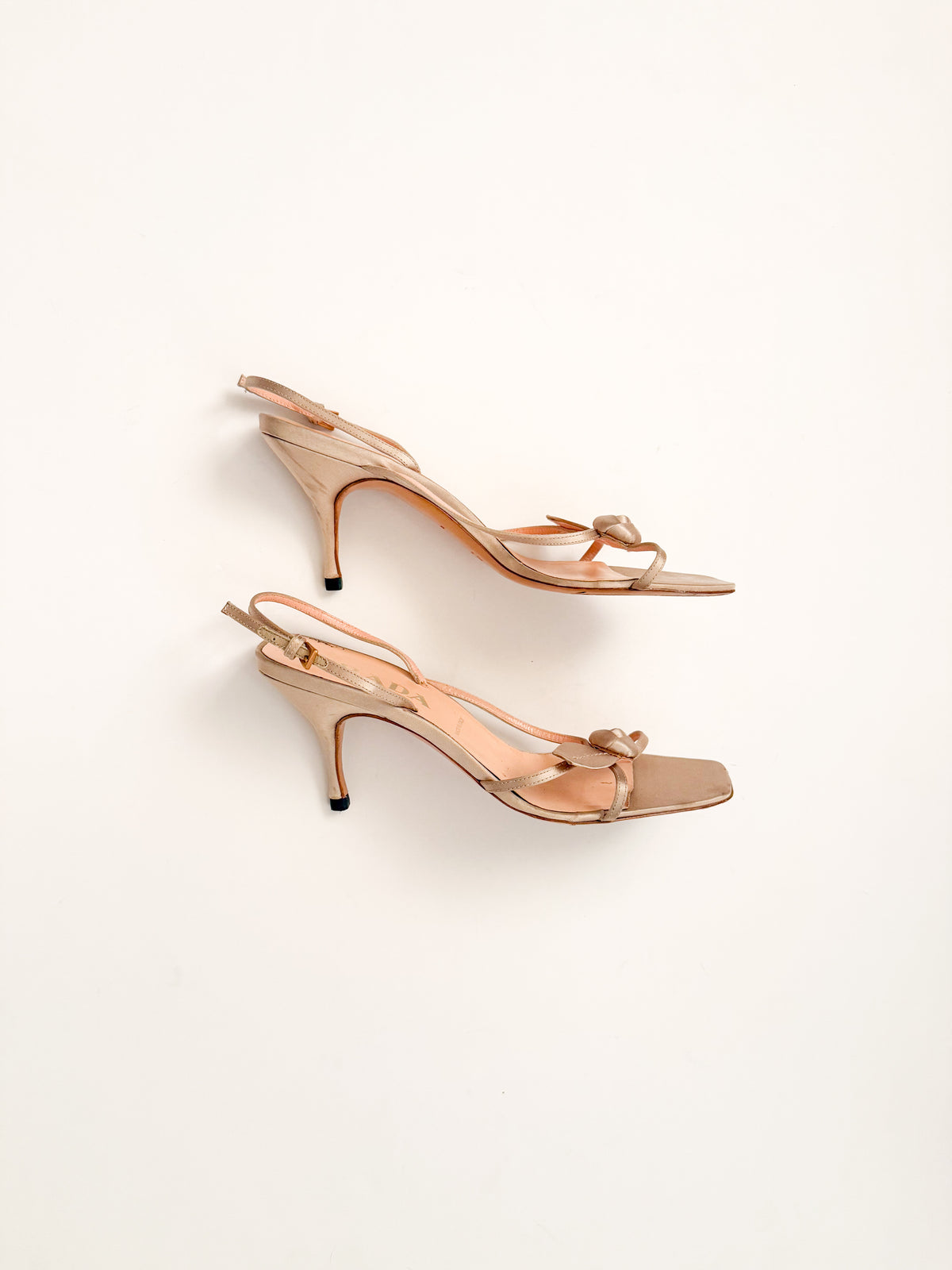 Prada Rosebud Nude Satin Slingback Heels