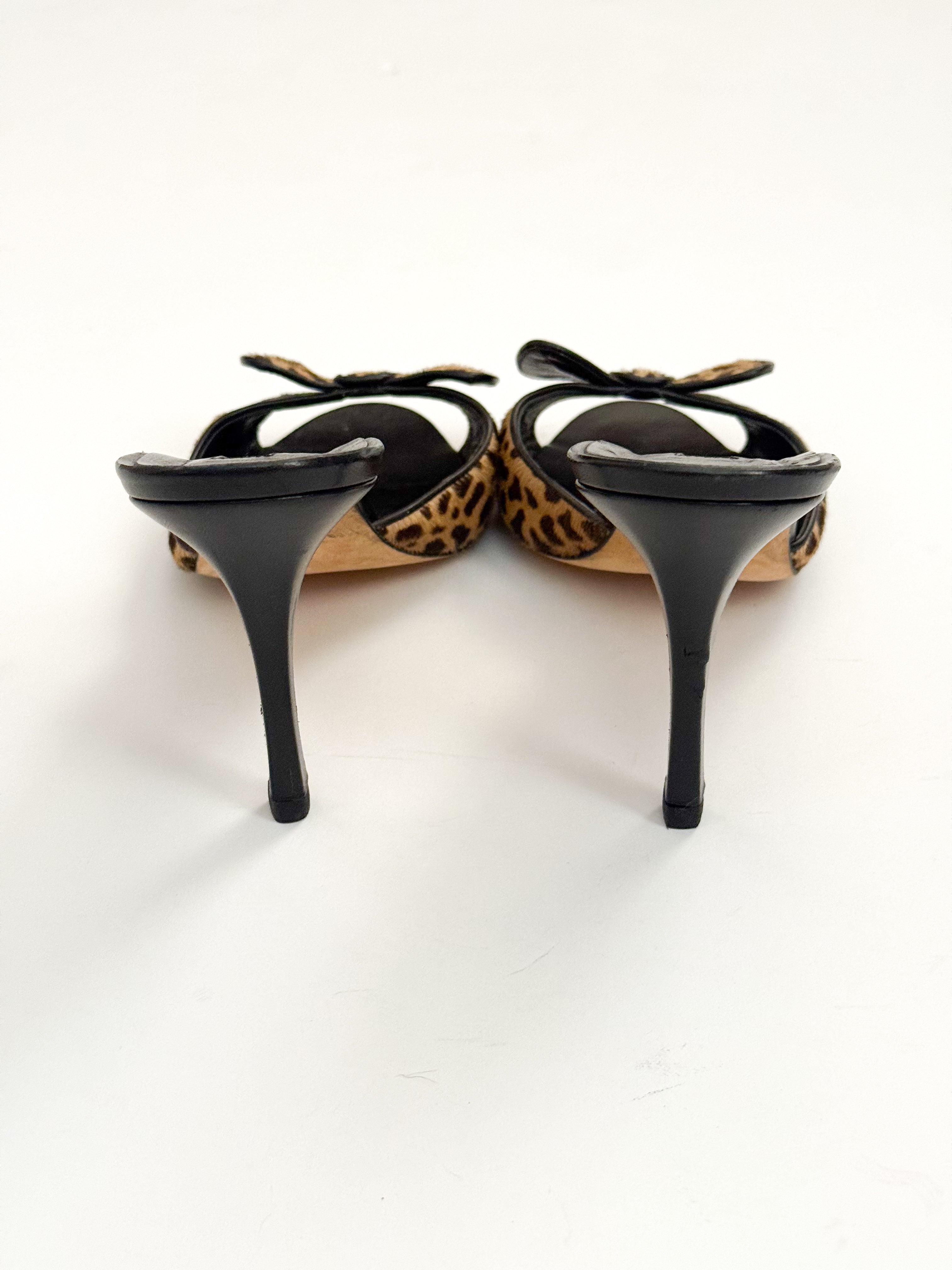 Manolo Blahnik Ponyhair Cheetah Print Bow Heels