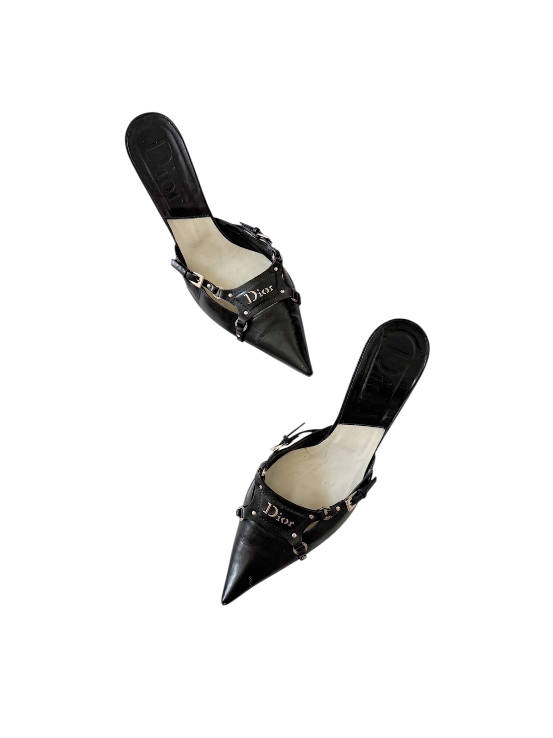 Christian Dior F/W 2003 Black Leather Bondage Mules – Venus Vintage Christian Dior F/W 2003 Black Leather Bondage Mules – Venus Vintage