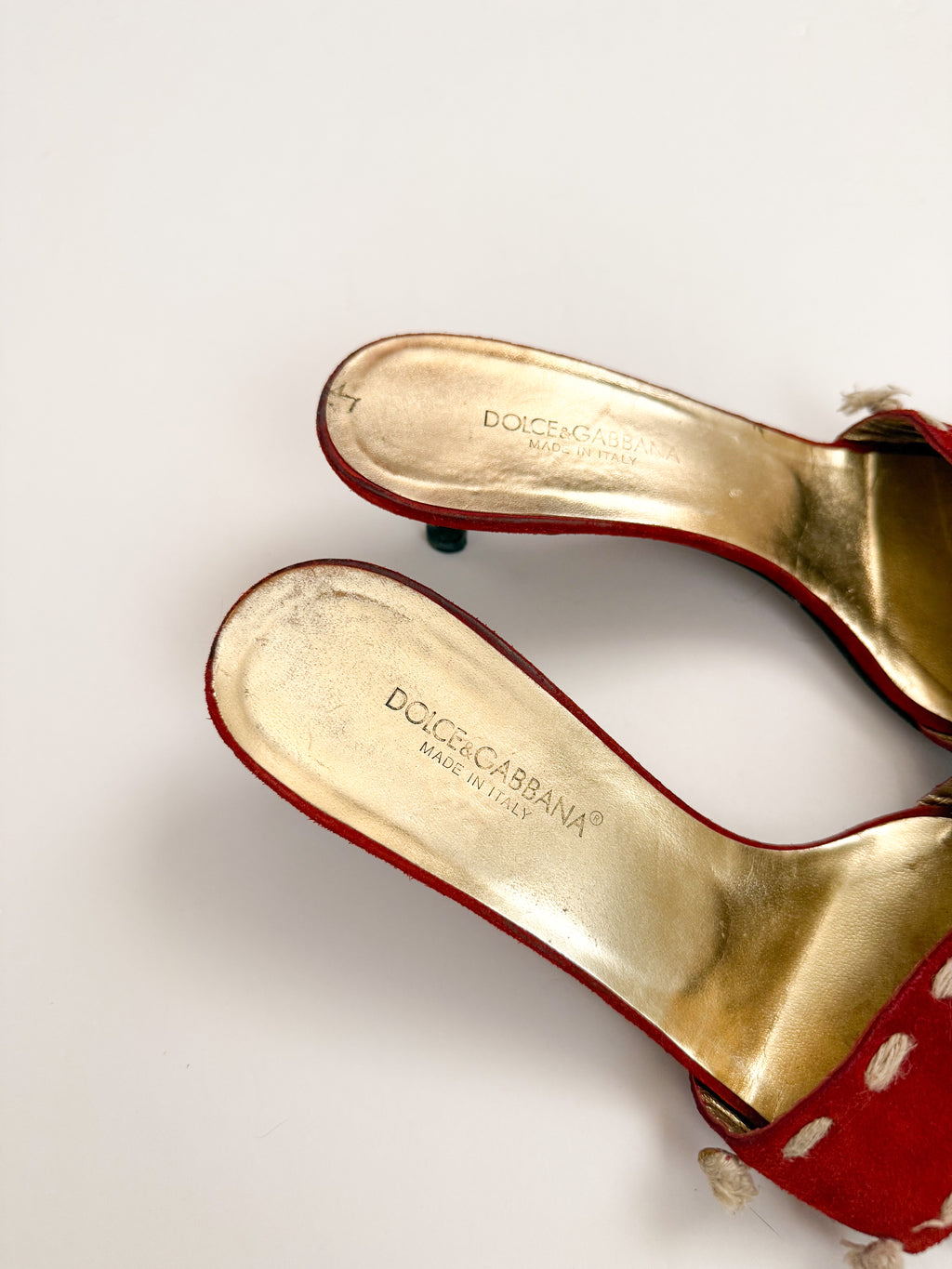 Dolce & Gabbana Red Suede Embroidered Kitten Heels