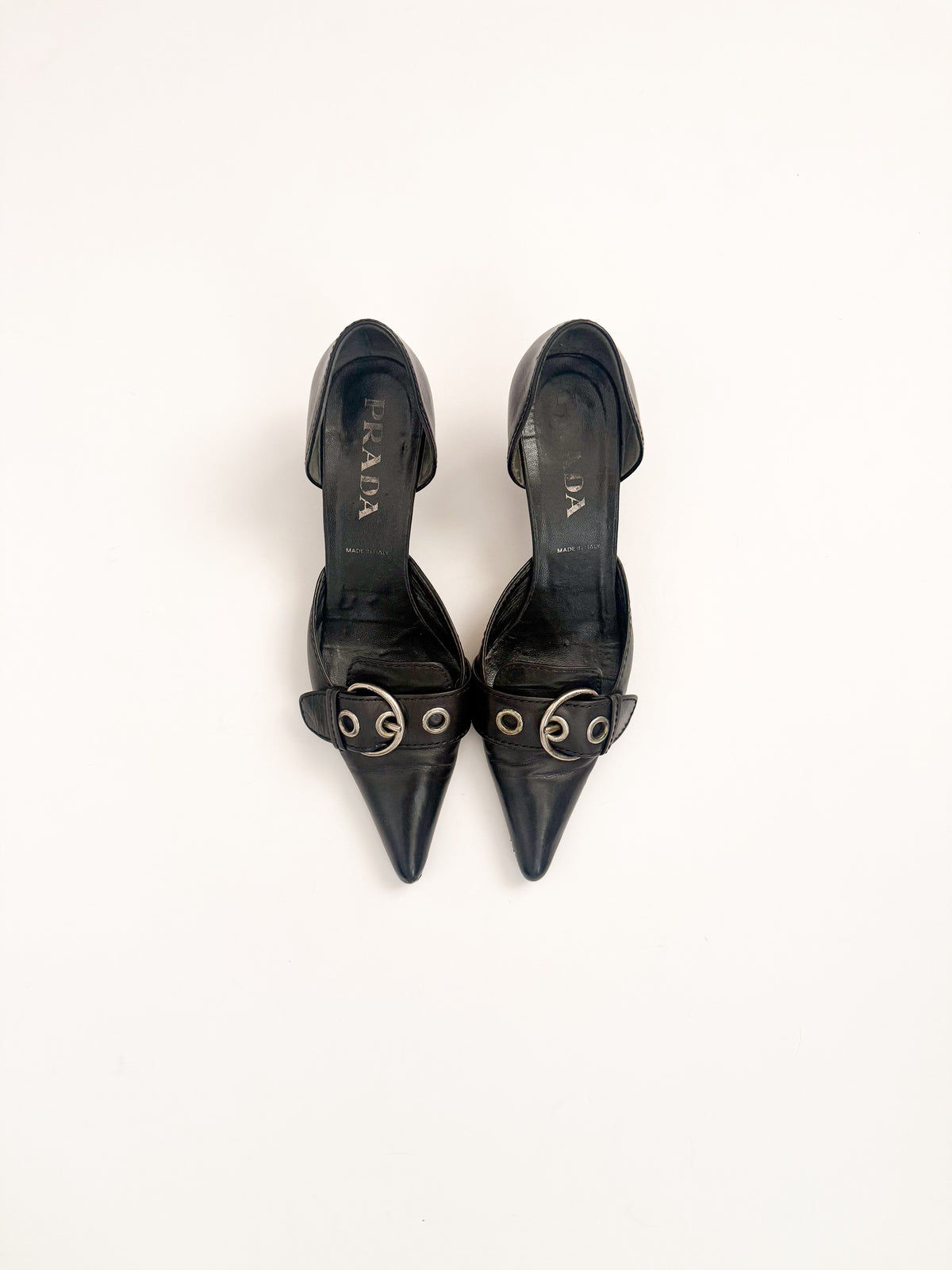 Prada SS2002 Black Buckle Leather d'Orsay Pumps