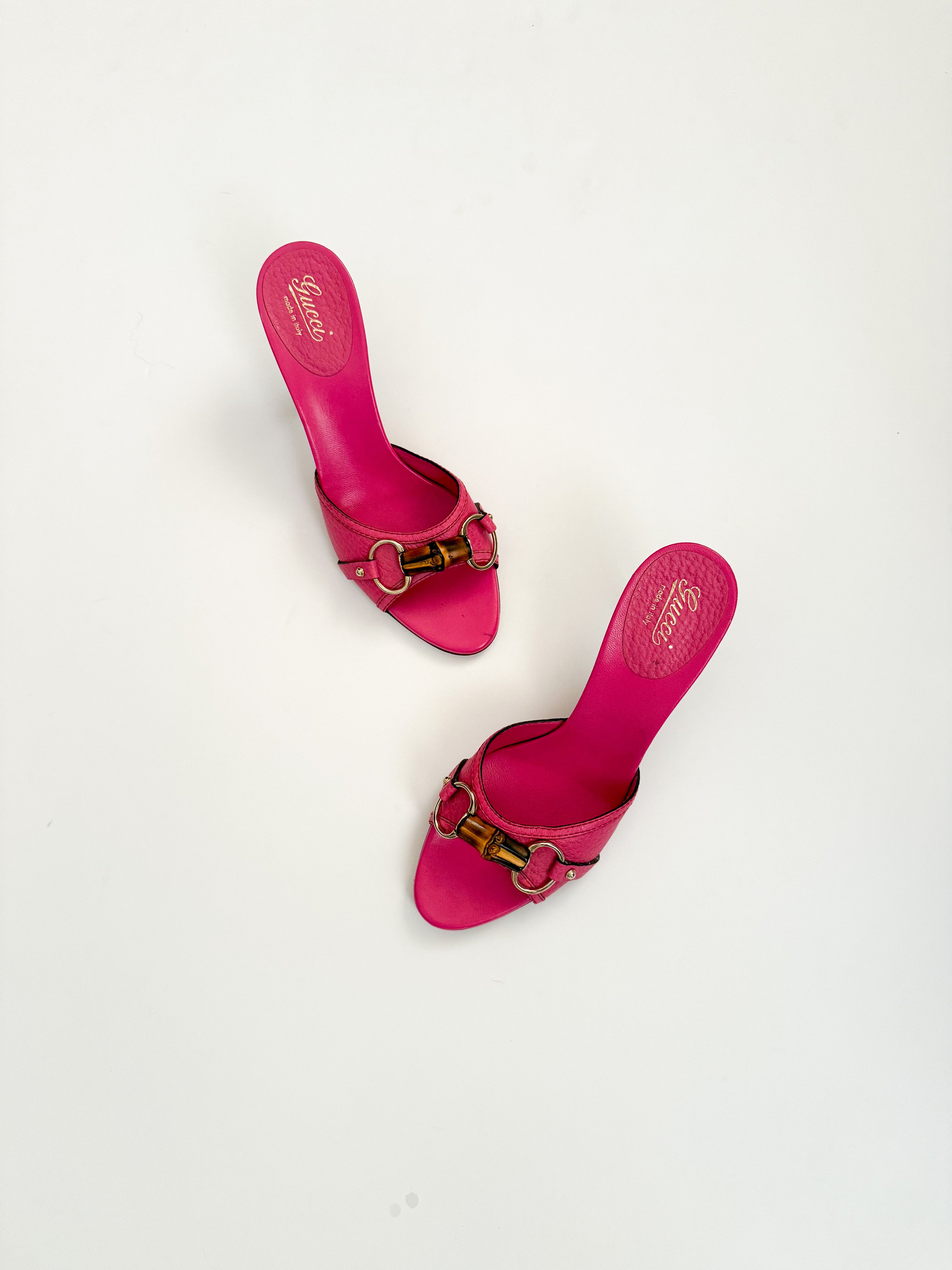 Gucci Pink Leather Bamboo Heels