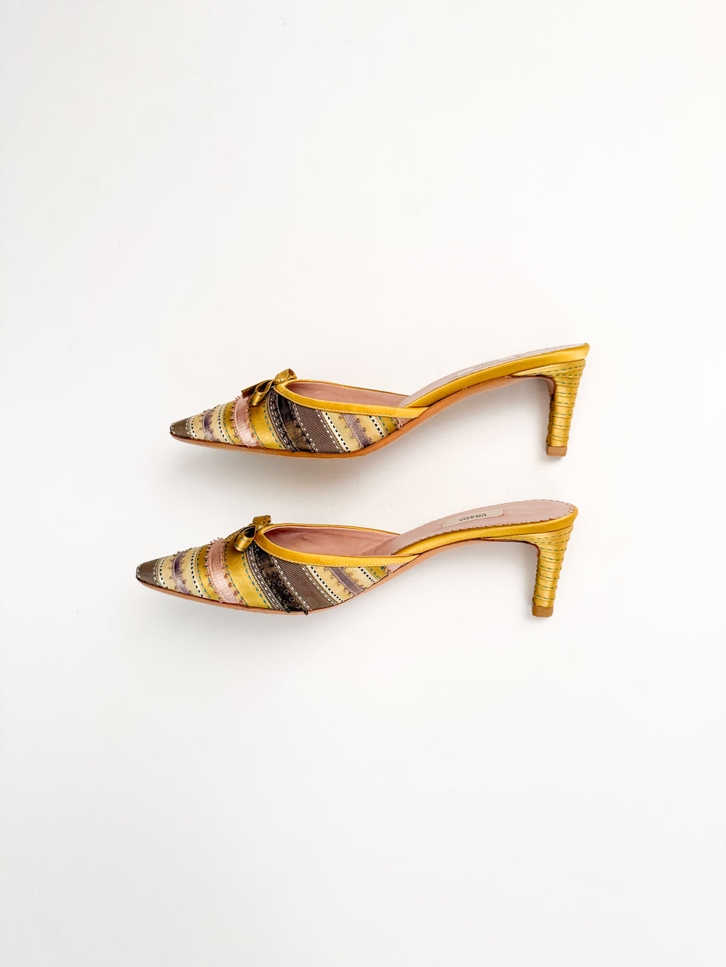 Prada Yellow Ribbon Satin Bow Mules