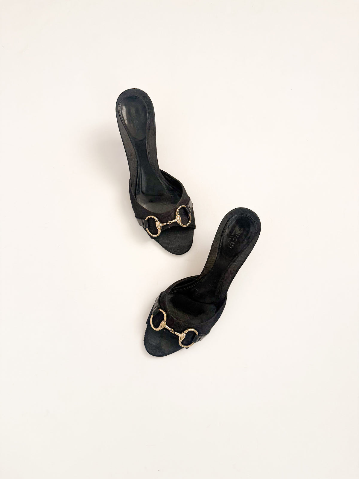 Gucci Black Monogram Horsebit Heels