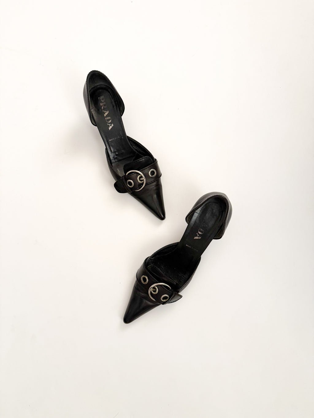 Prada S/S 2002 Black Buckle Leather d'Orsay Pumps