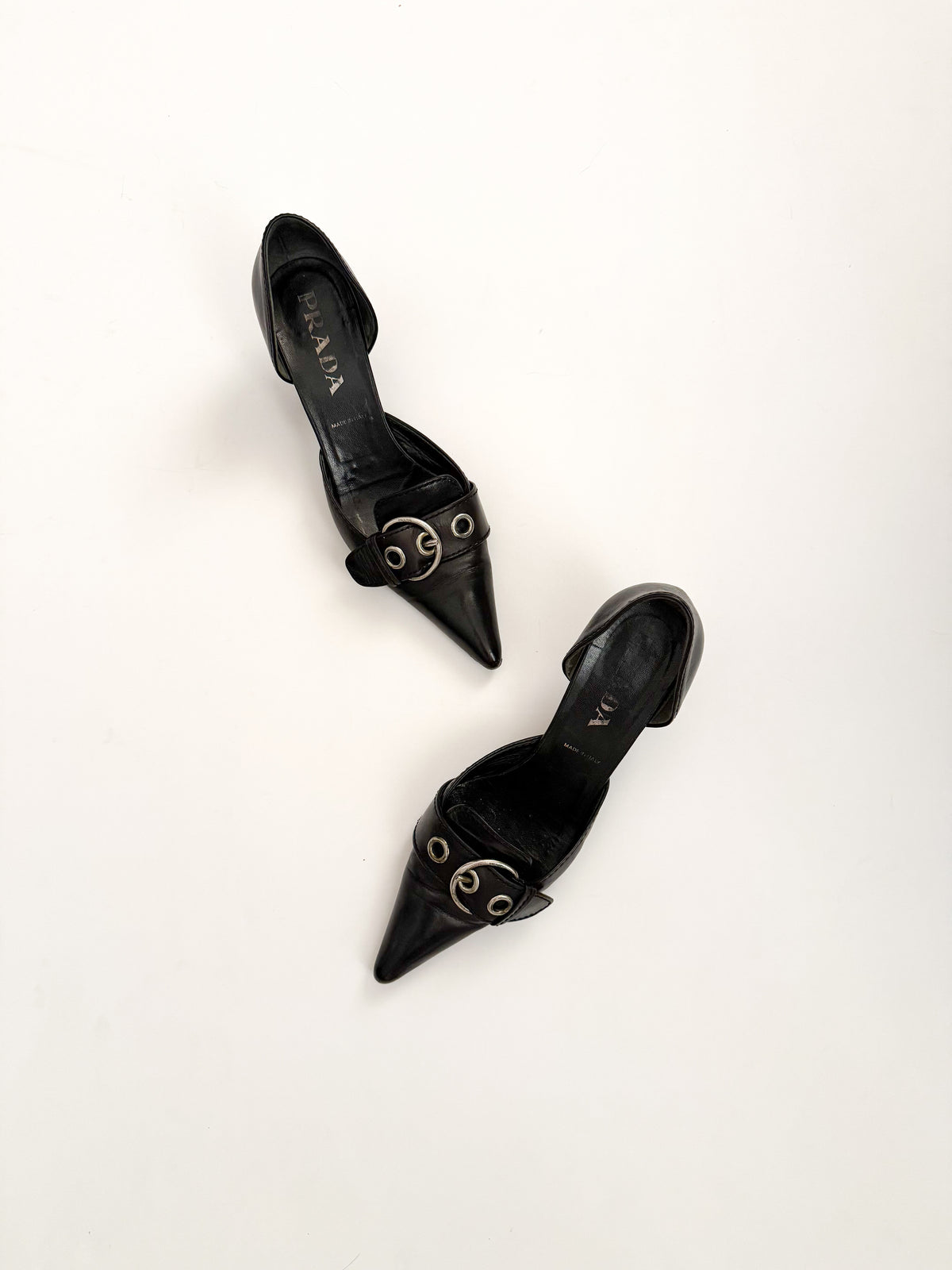 Prada S/S 2002 Black Buckle Leather d'Orsay Pumps