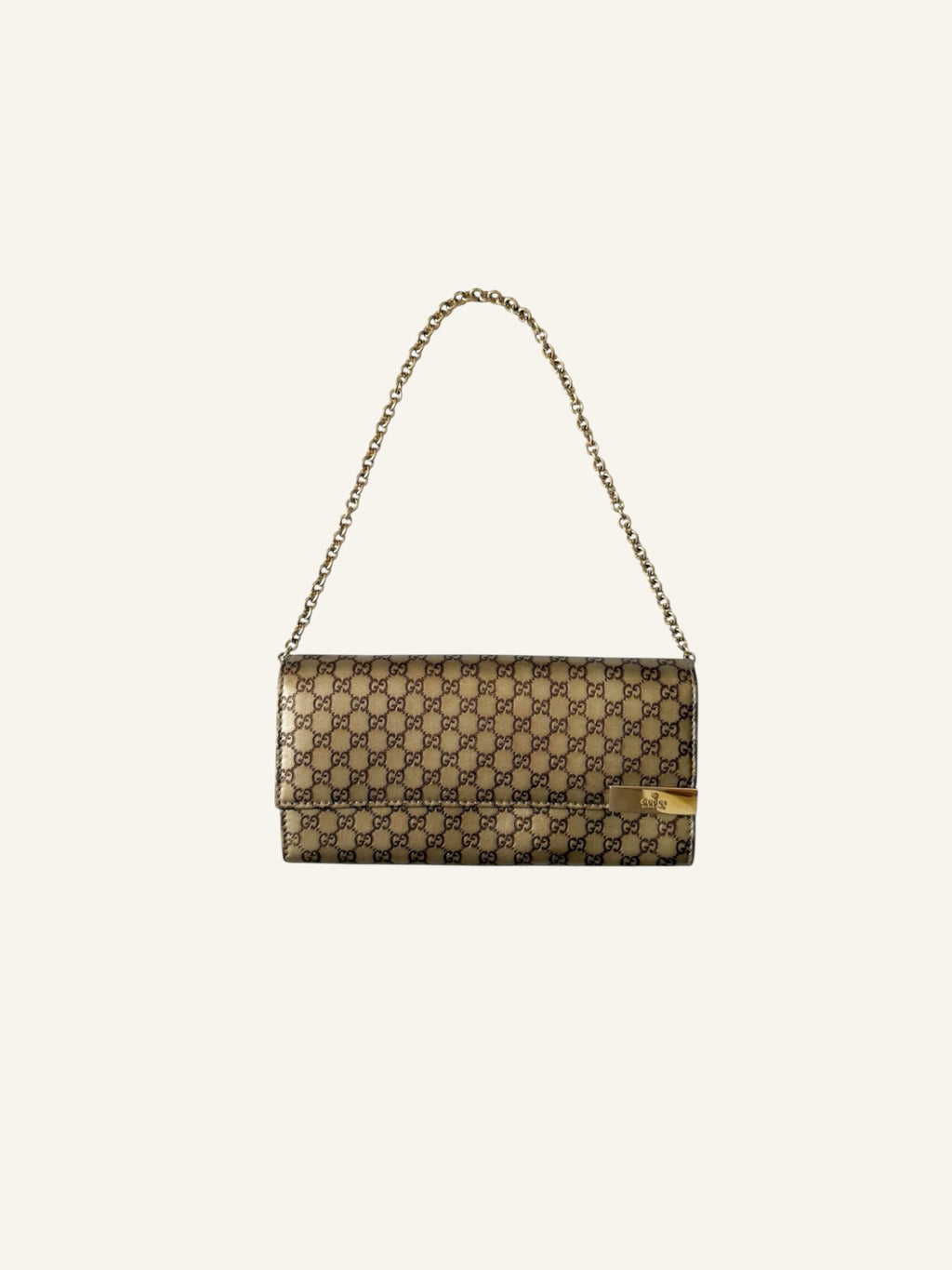 Gucci Gold Monogram Wallet Chain Purse