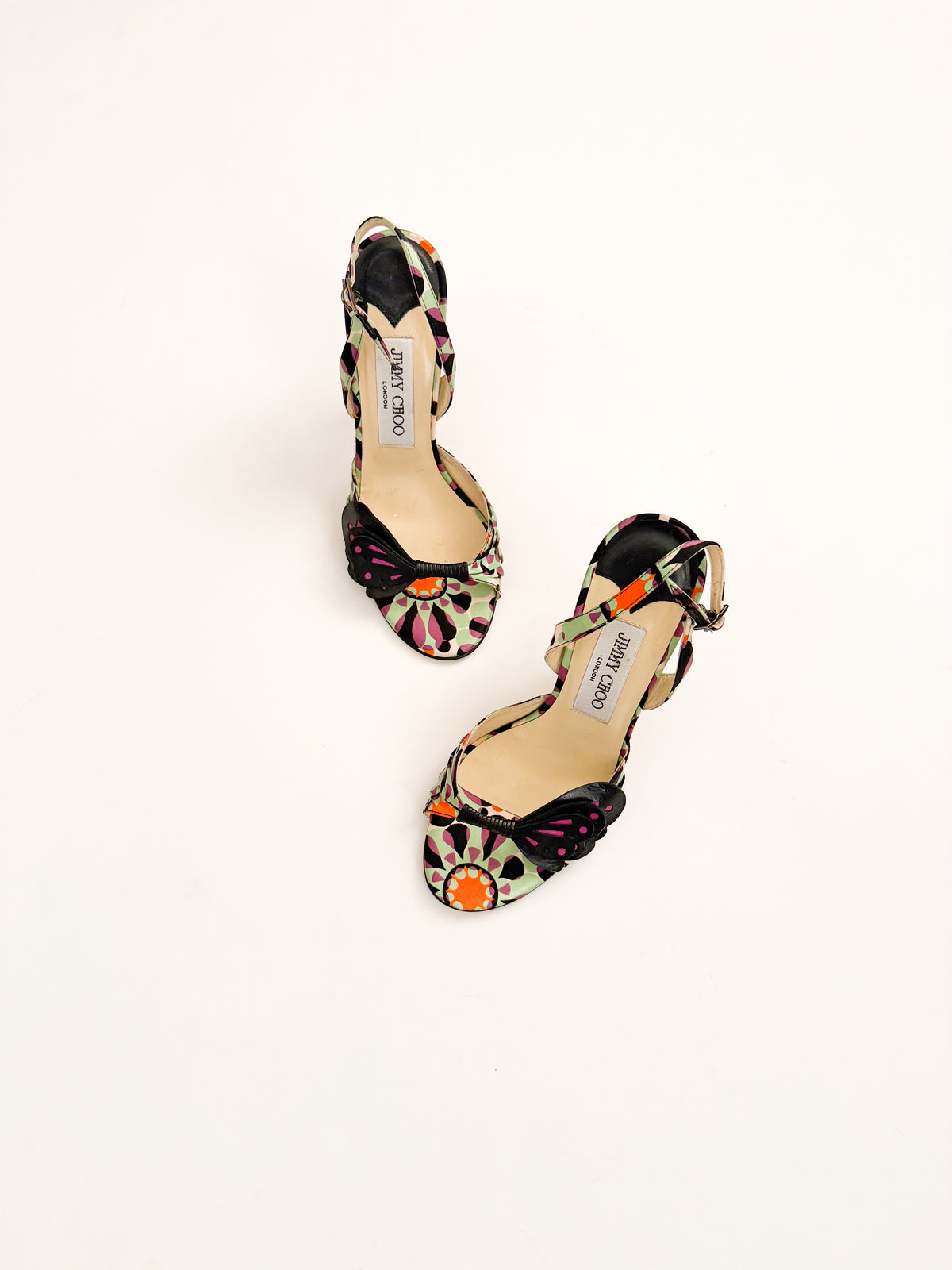 Jimmy Choo Butterfly Appliqué Satin Slingback Heels