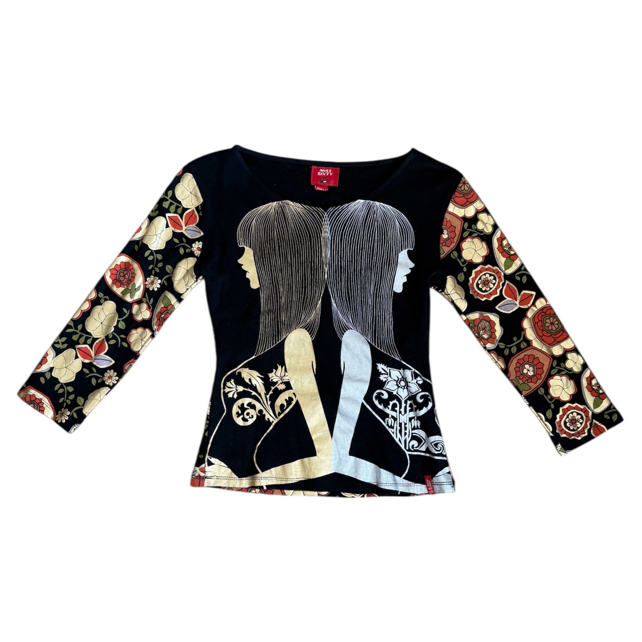 Miss Sixty Gold & Silver Double Girls Flower Pattern Top