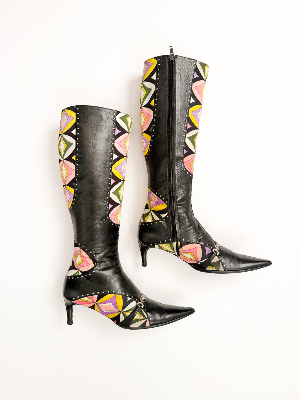 Emilio Pucci Geometric Black Leather Boots