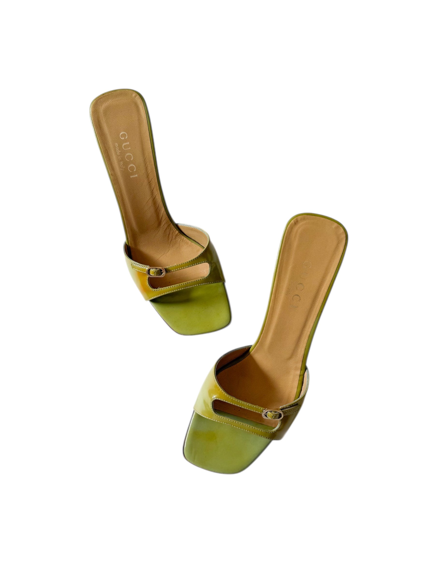 Gucci Light Green Double Strap Buckle Heels