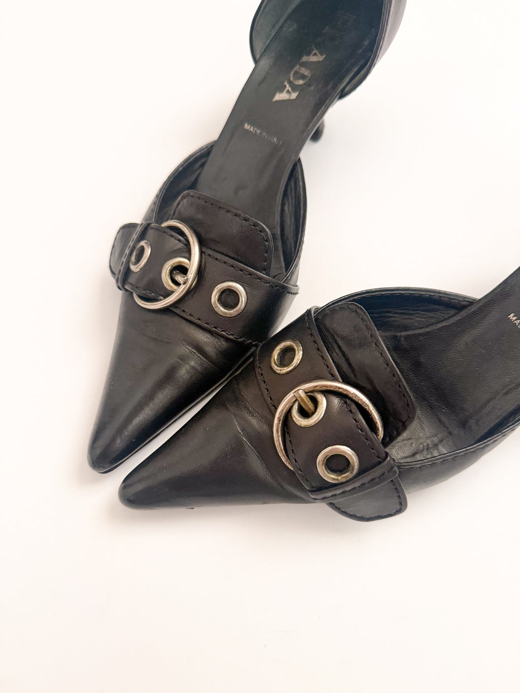 Prada SS2002 Black Buckle Leather d'Orsay Pumps