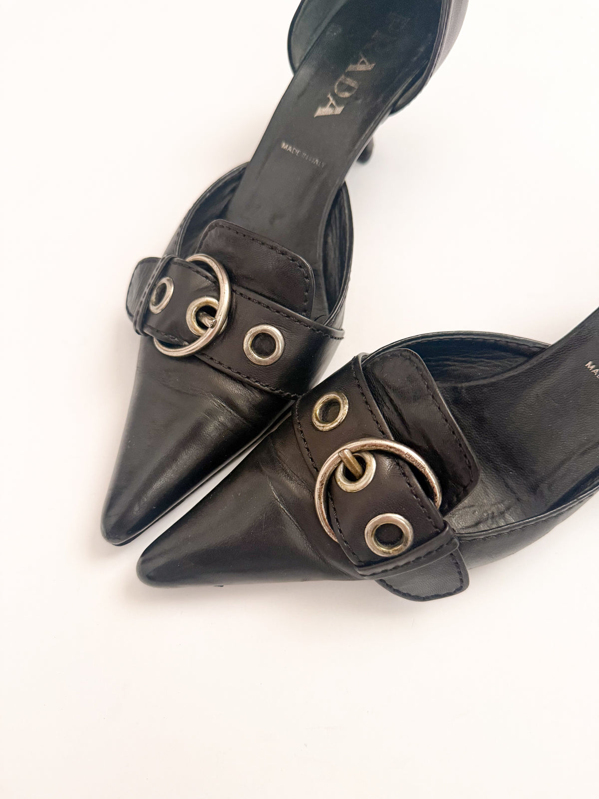 Prada SS2002 Black Buckle Leather d'Orsay Pumps