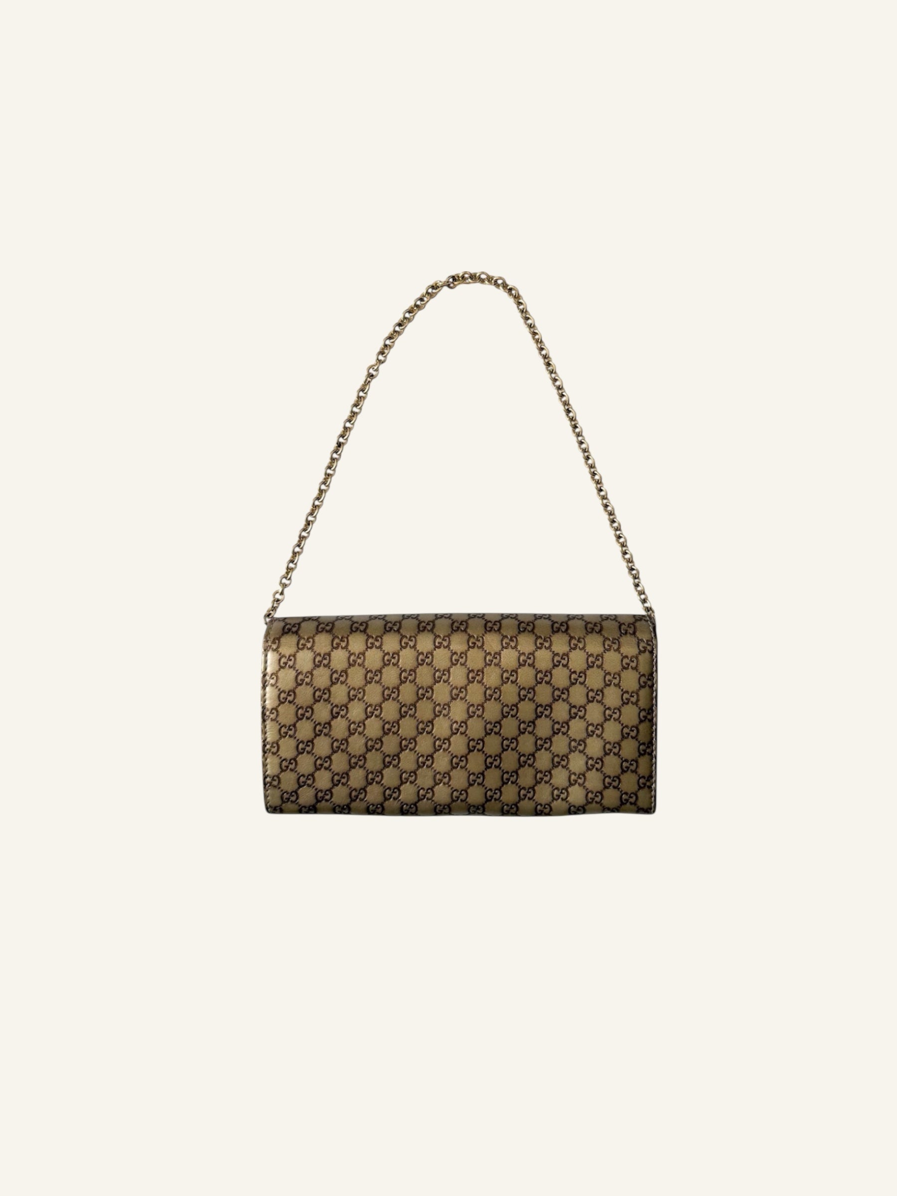 Gucci Gold Monogram Wallet Chain Purse