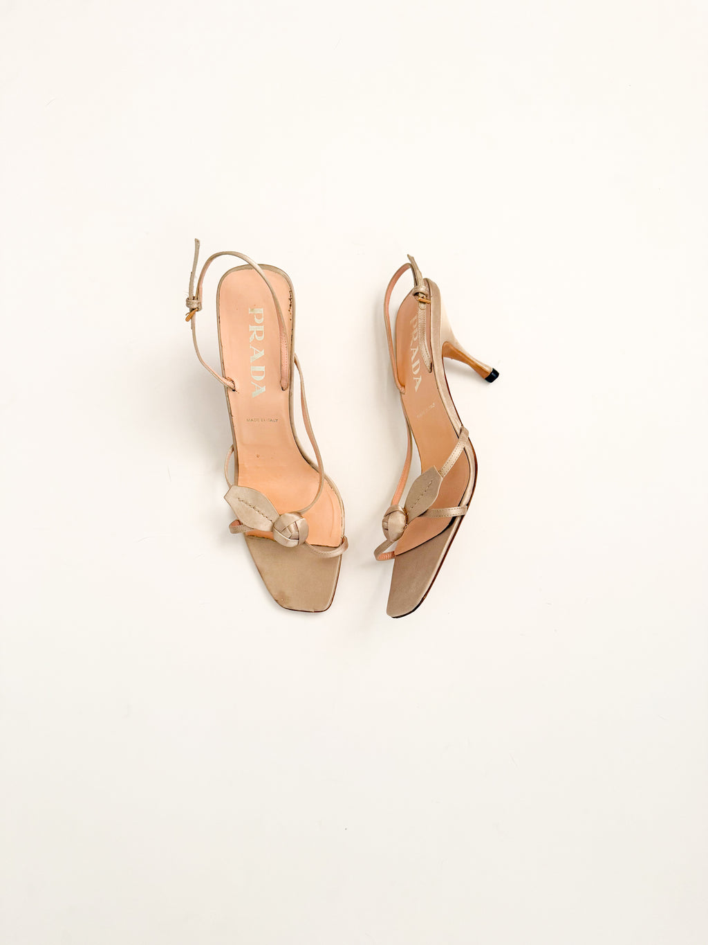 Prada Rosebud Nude Satin Slingback Heels