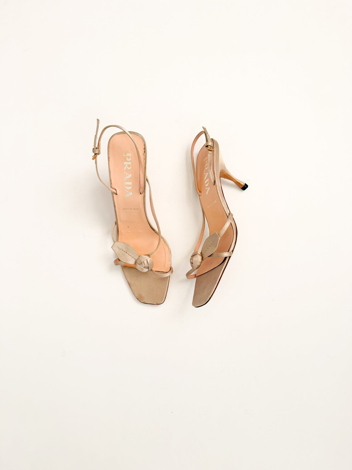 Prada Rosebud Nude Satin Slingback Heels