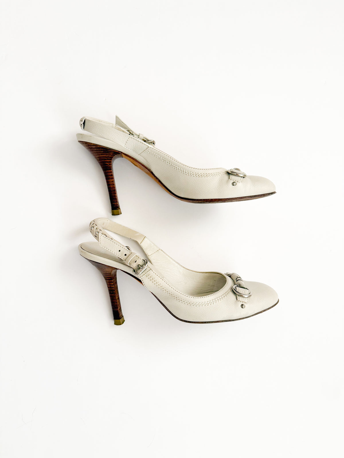 Christian Dior White Leather Round Toe Slingback Heels