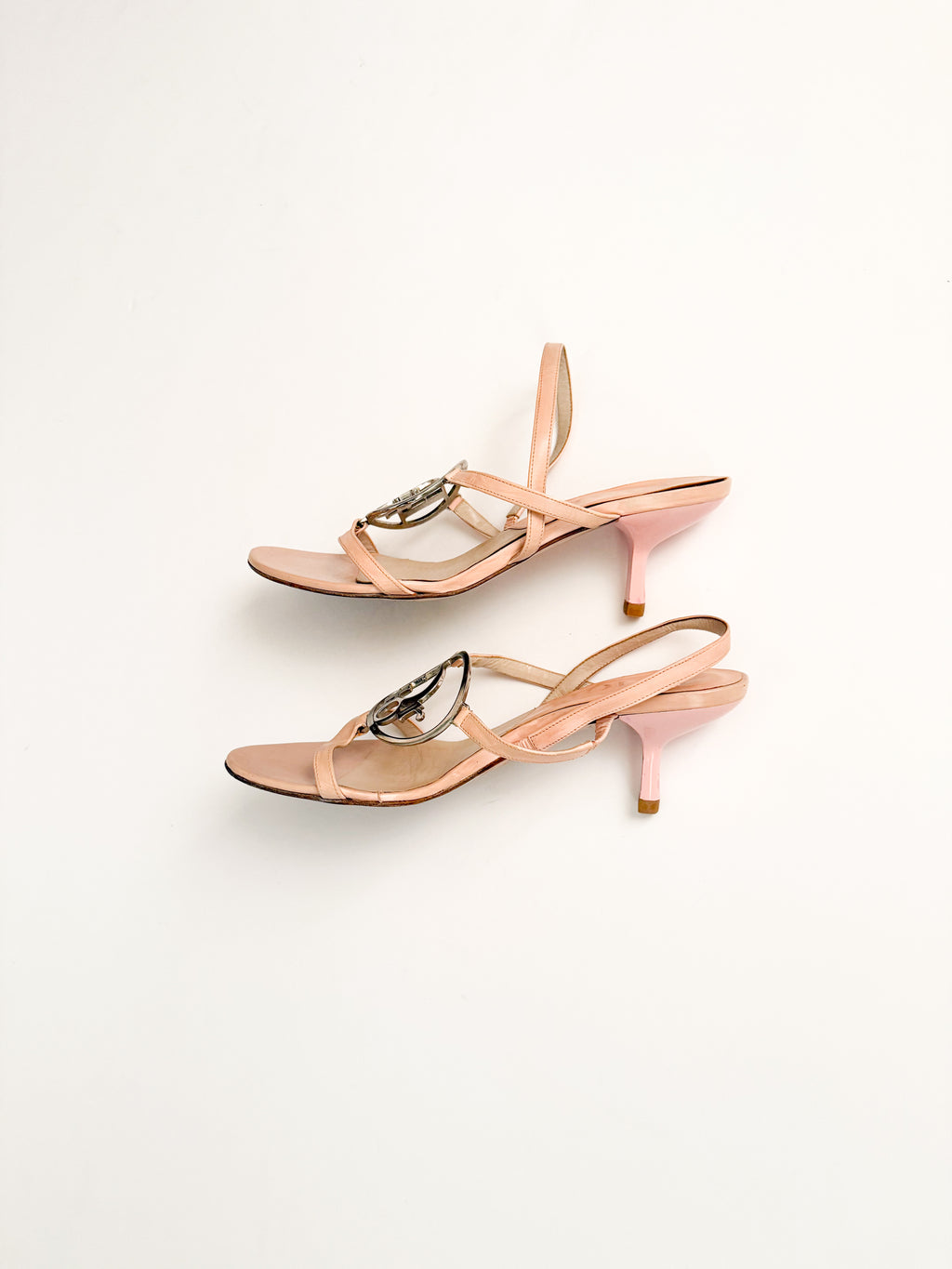 Christian Dior Pink Leather Logo Slingback Heels