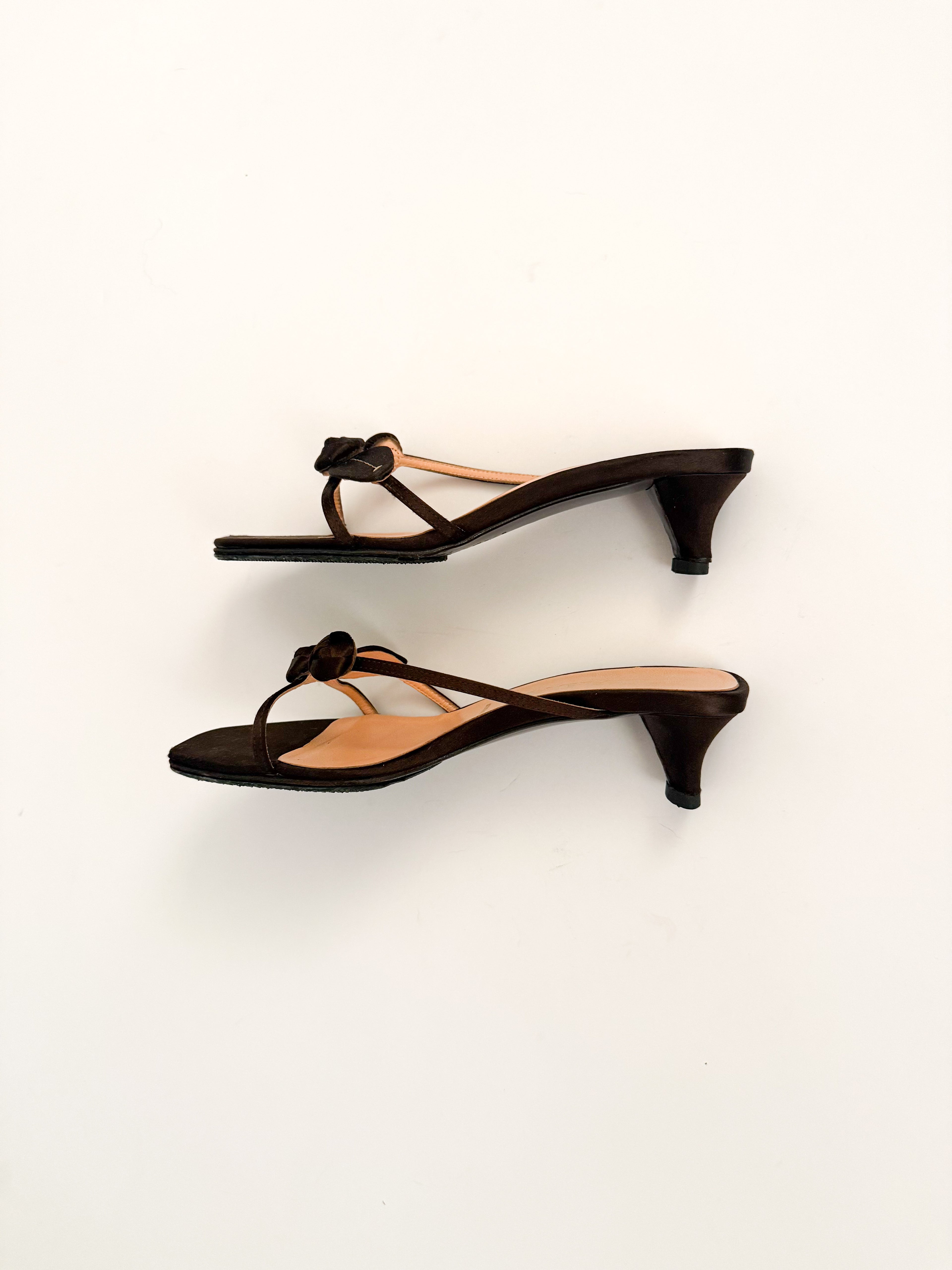 Prada Rosebud Black Satin Kitten Heels