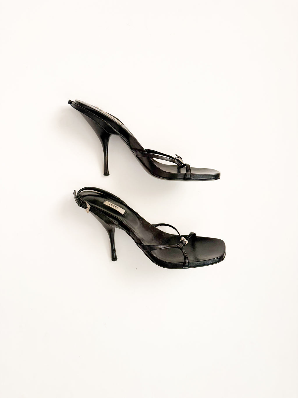 Prada Black Leather Buckle Slingback Heels