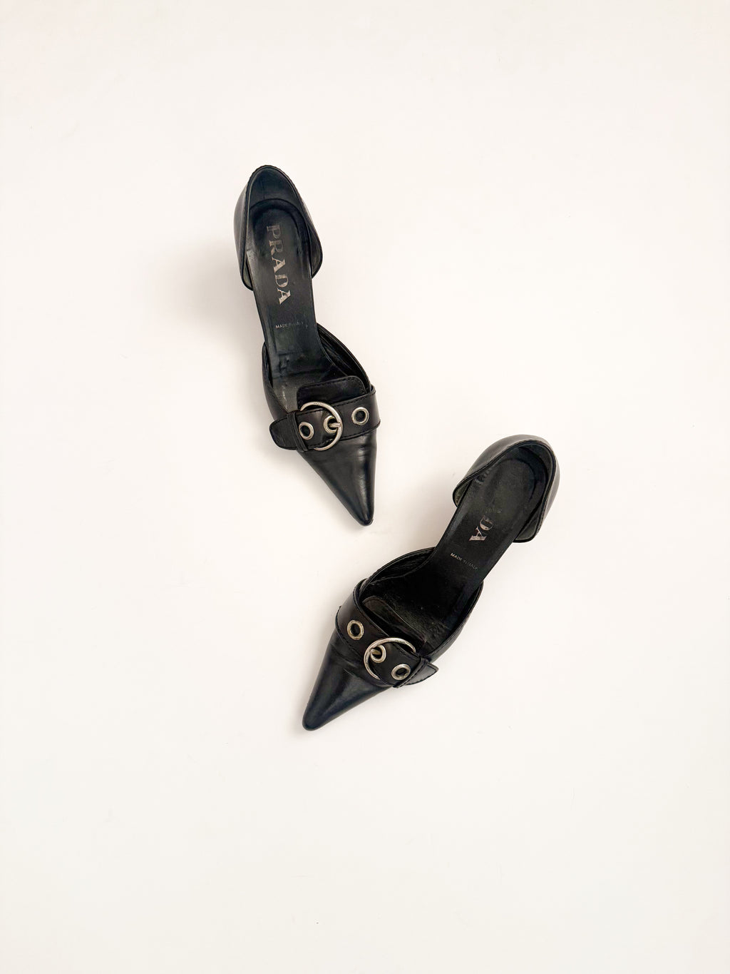 Prada SS2002 Black Buckle Leather d'Orsay Pumps
