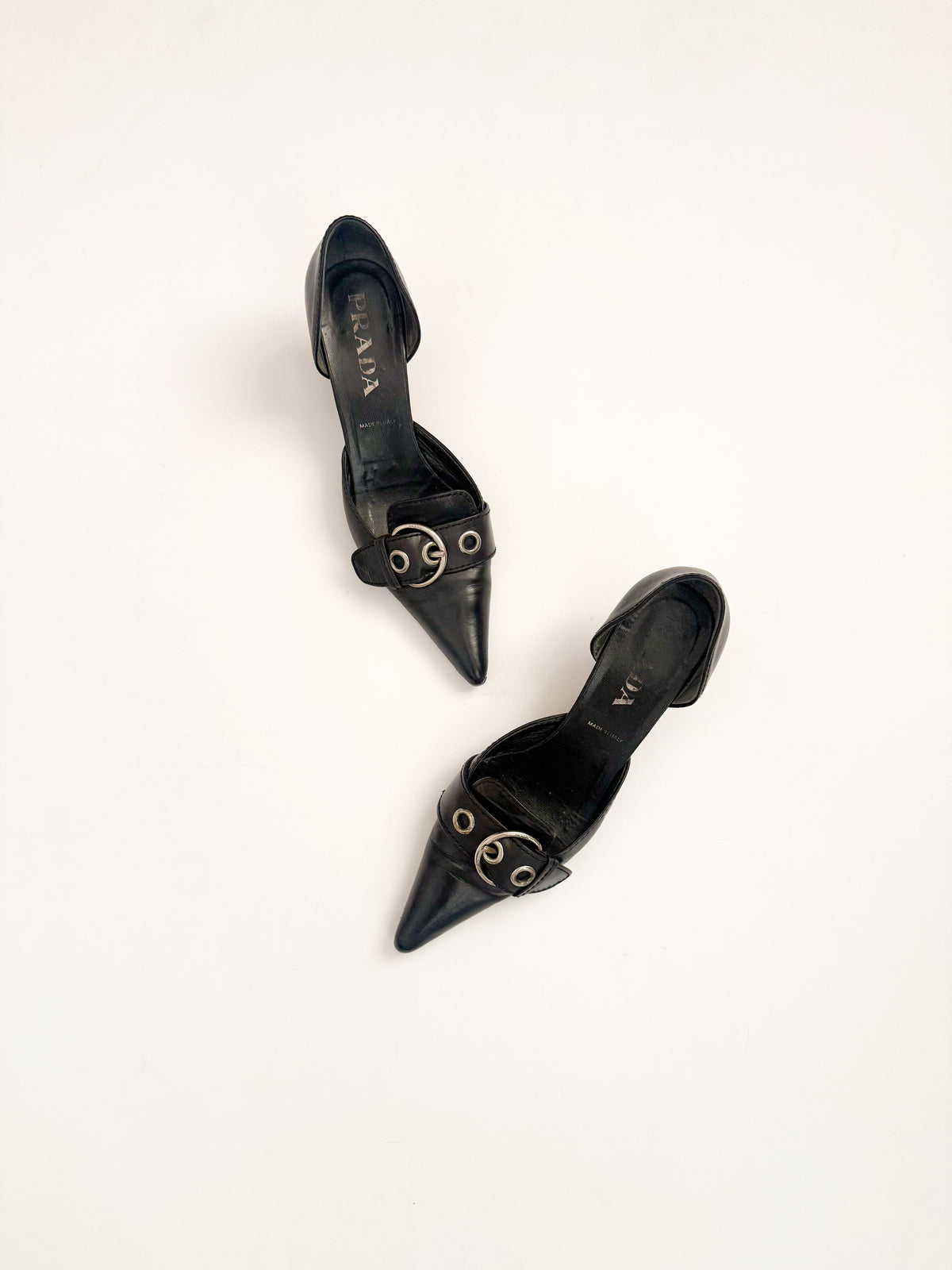 Prada SS2002 Black Buckle Leather d'Orsay Pumps