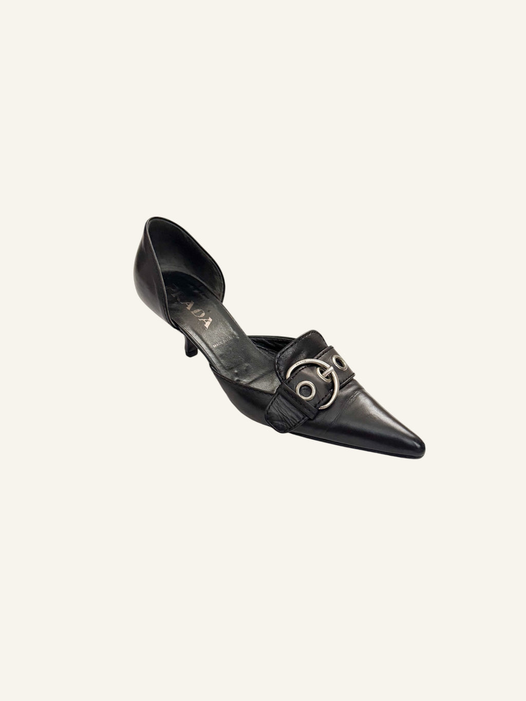 Prada S/S 2002 Black Buckle Leather d'Orsay Pumps