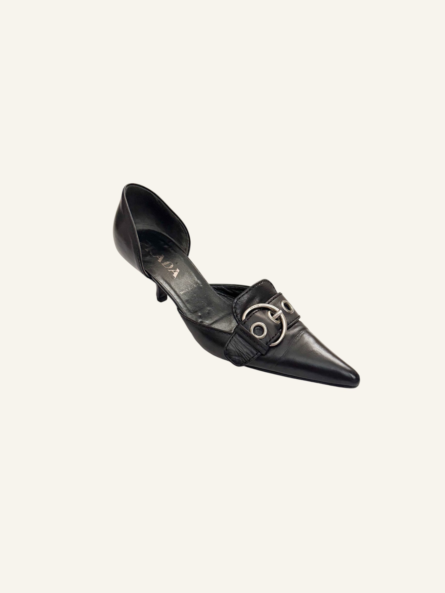 Prada S/S 2002 Black Buckle Leather d'Orsay Pumps