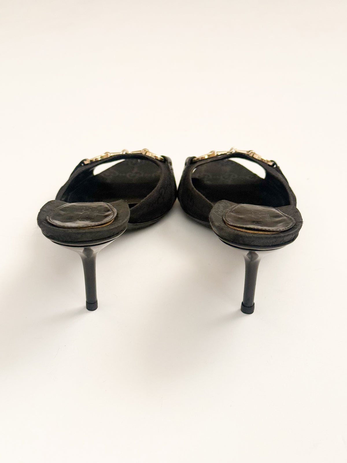 Gucci Black Monogram Horsebit Heels