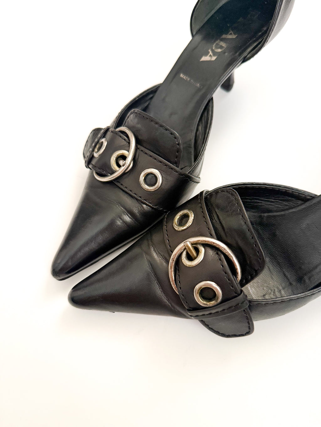 Prada S/S 2002 Black Buckle Leather d'Orsay Pumps