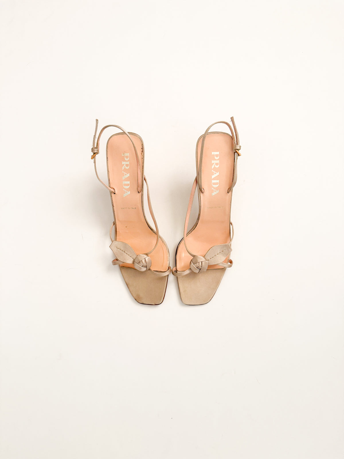 Prada Rosebud Nude Satin Slingback Heels