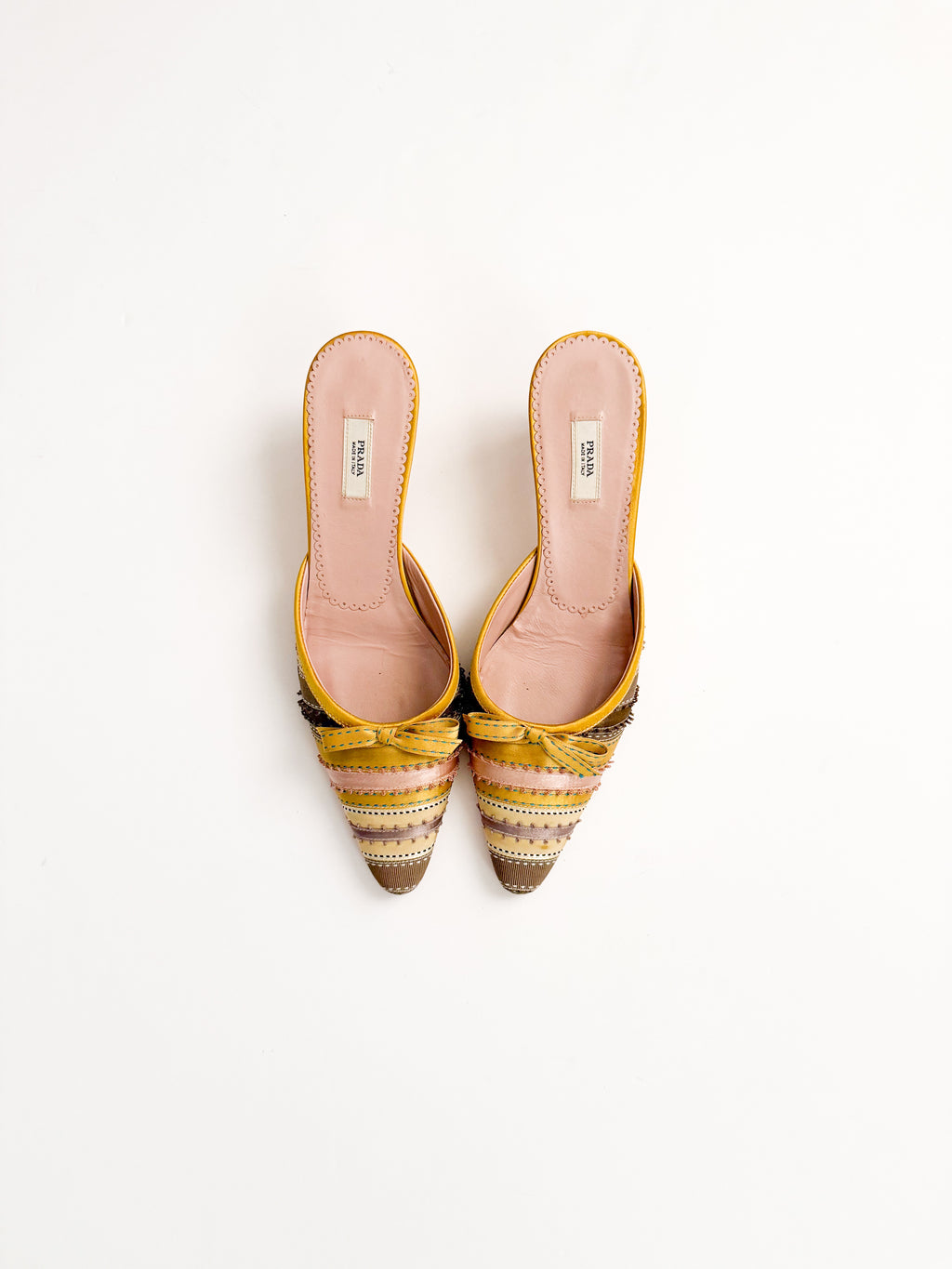 Prada Yellow Ribbon Satin Bow Mules