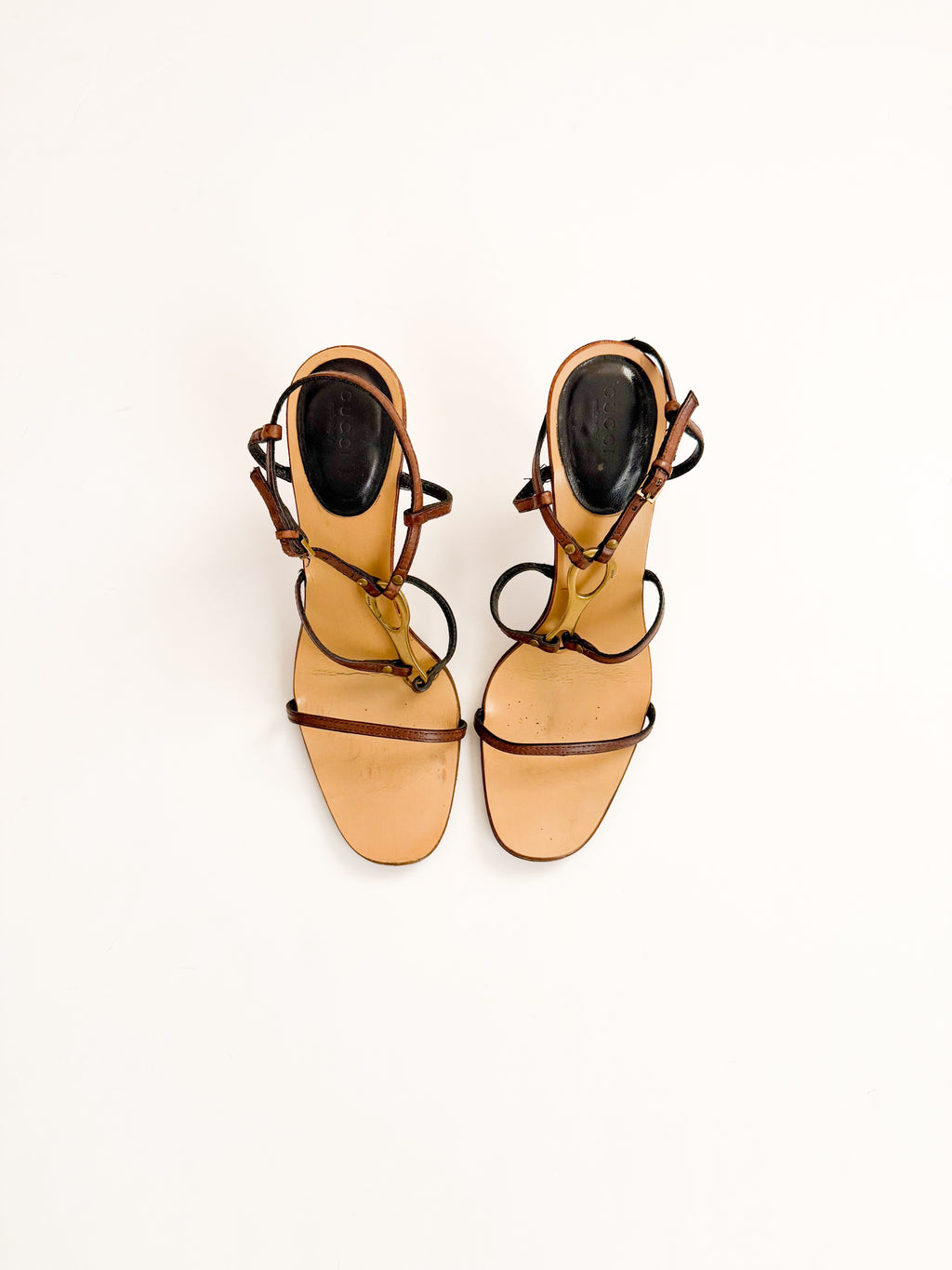 Gucci Horsebit Brown Strappy Leather Heels
