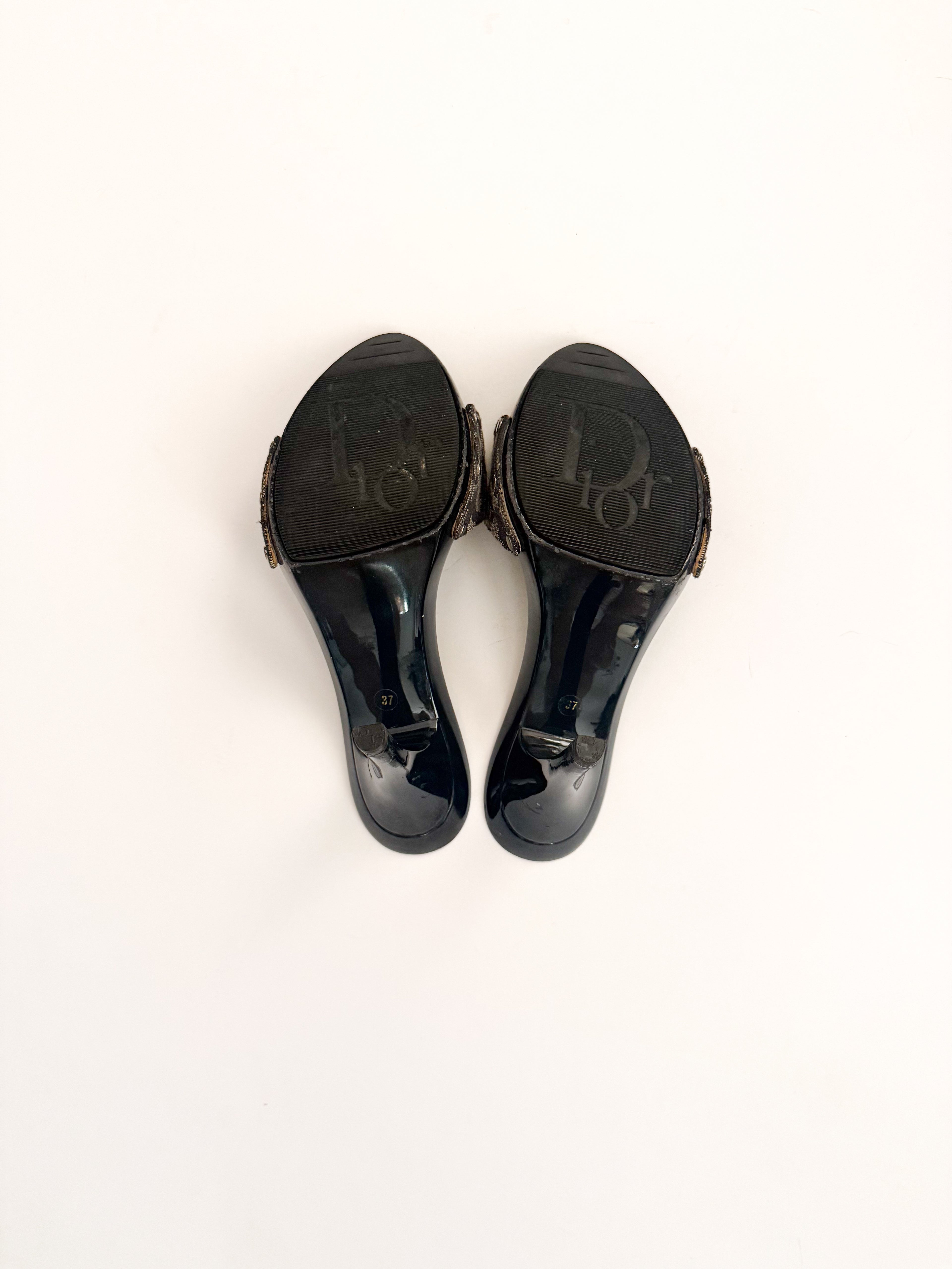 Christian Dior Blue Monogram Canvas Trotter Heels