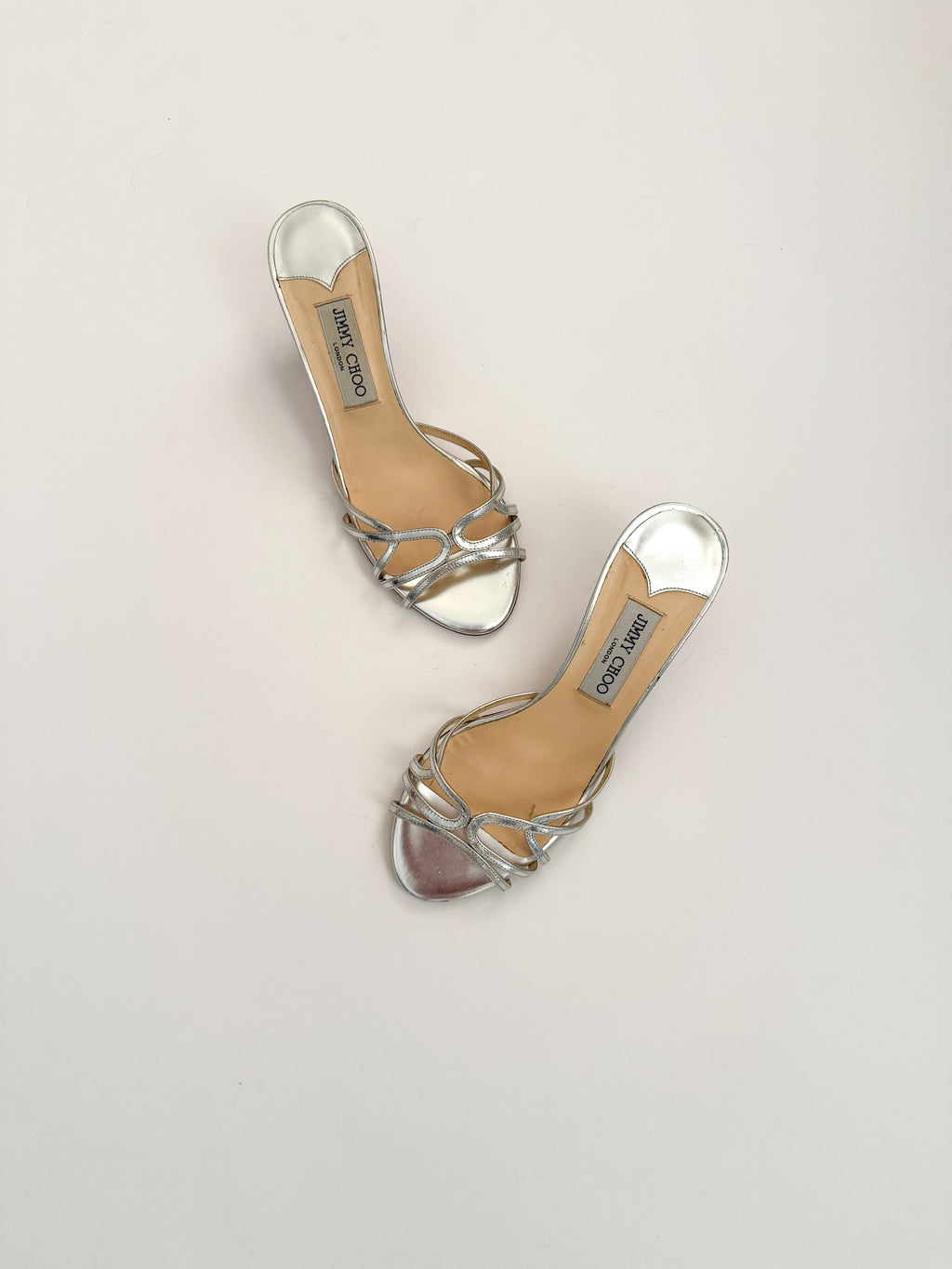 Jimmy Choo Metallic Silver Strappy Kitten Heels