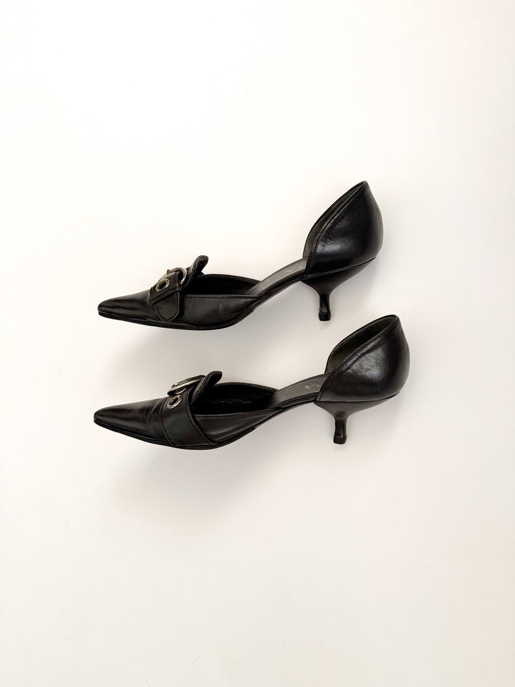Prada S/S 2002 Black Buckle Leather d'Orsay Pumps