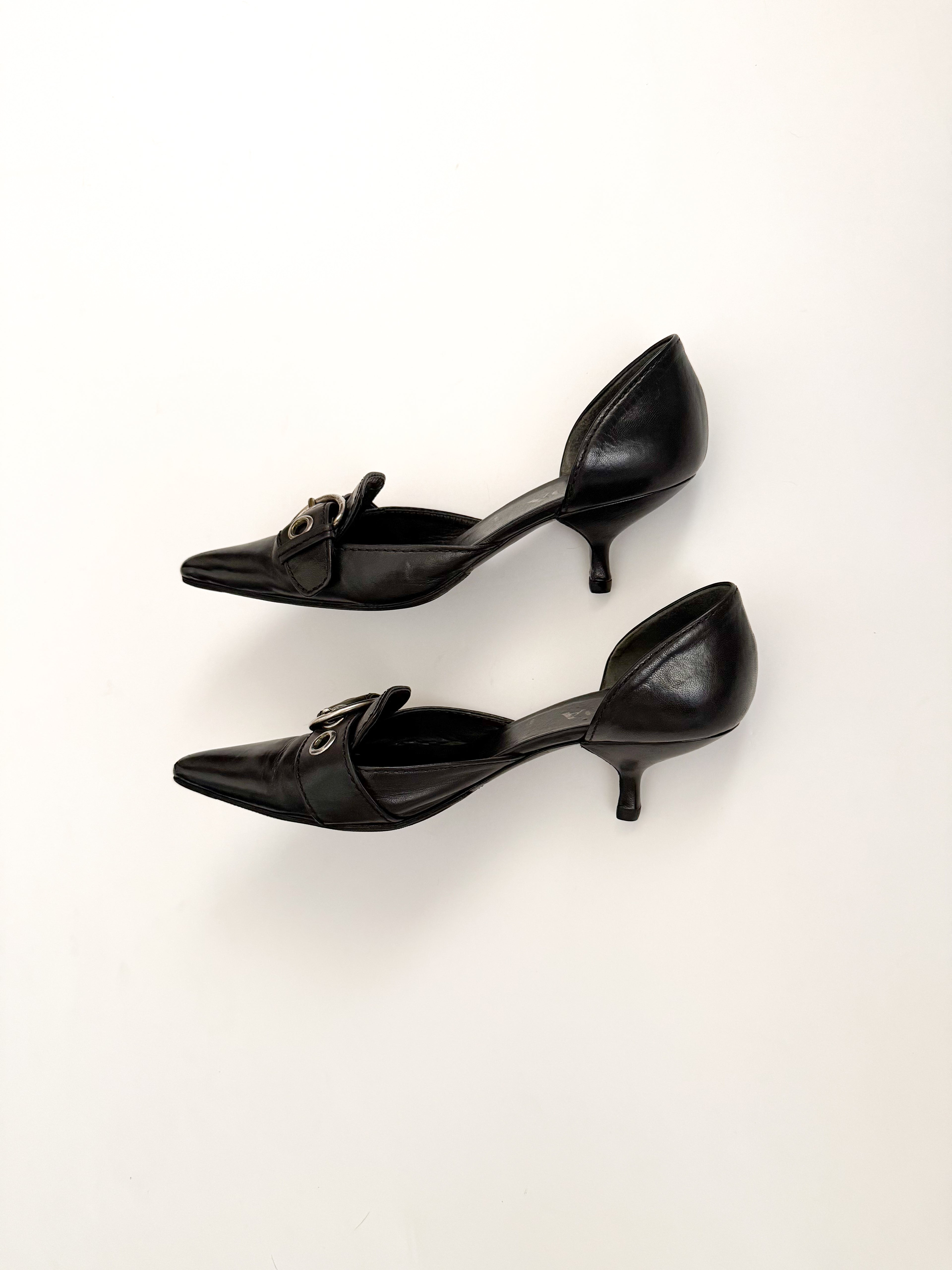 Prada S/S 2002 Black Buckle Leather d'Orsay Pumps