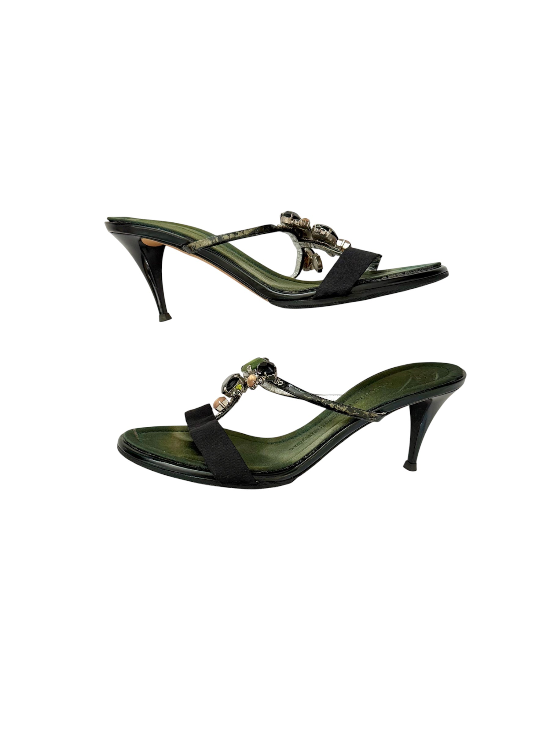 Giuseppe Zanotti Emerald Green & Black Jewel Crystal Heels