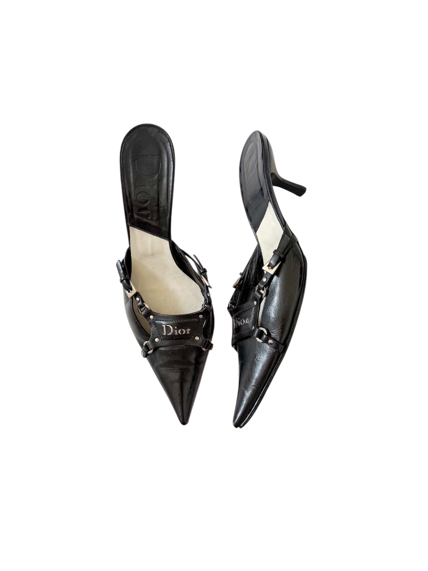 Christian Dior F/W 2003 Black Leather Bondage Mules